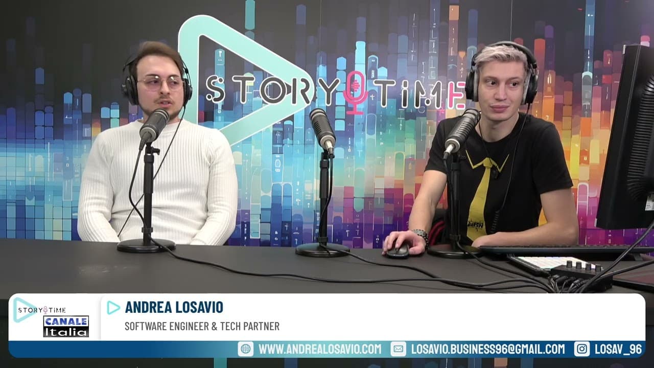 Andrea Losavio intervistato nello studio televisivo di Story Time su Canale Italia